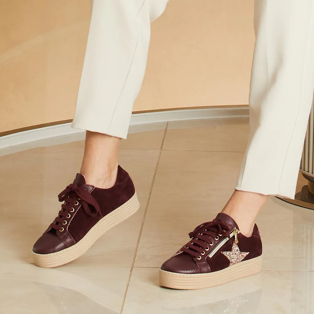 Soft Cushioned Upper Hampton Star: Bordeau Leather & Glitter