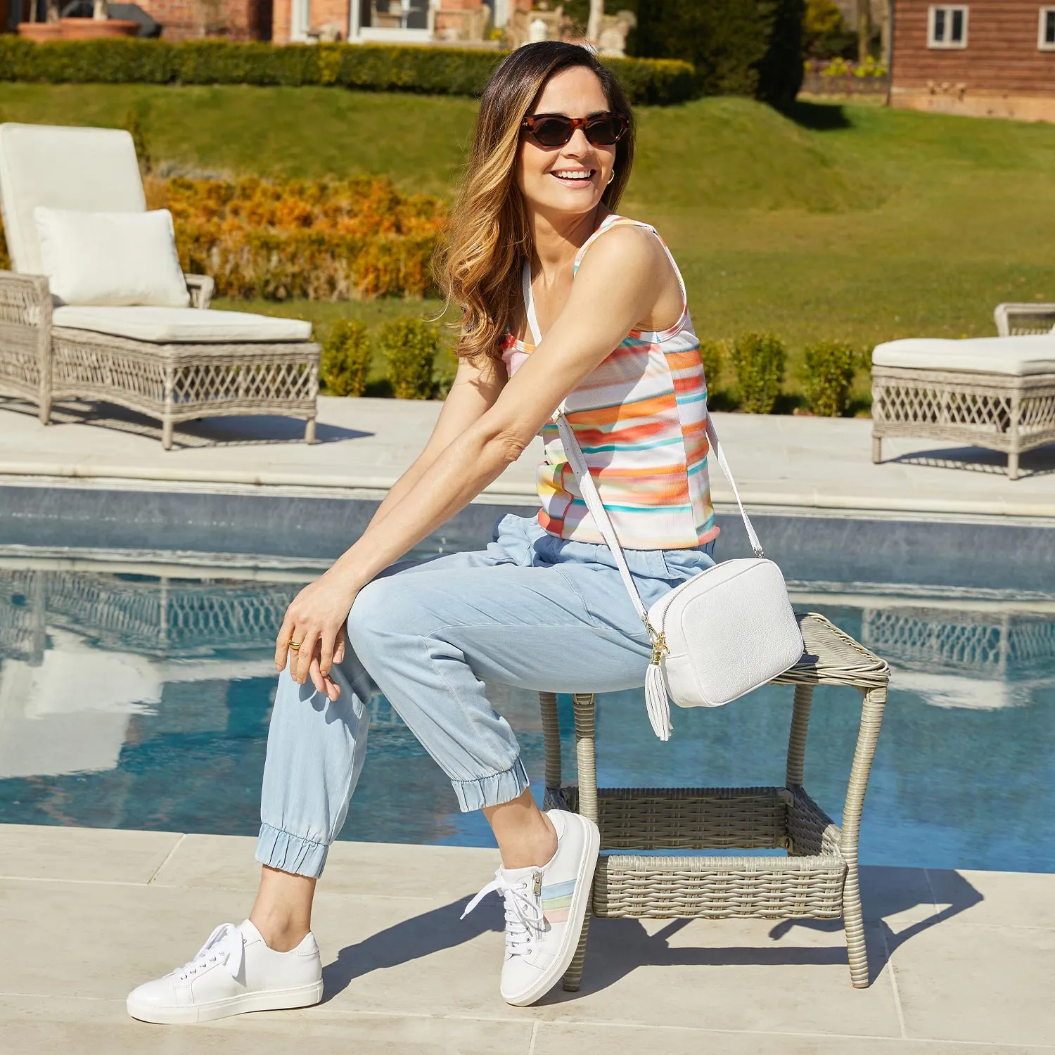 Sand Stroll Sprint: White Leather & Multi Pastel