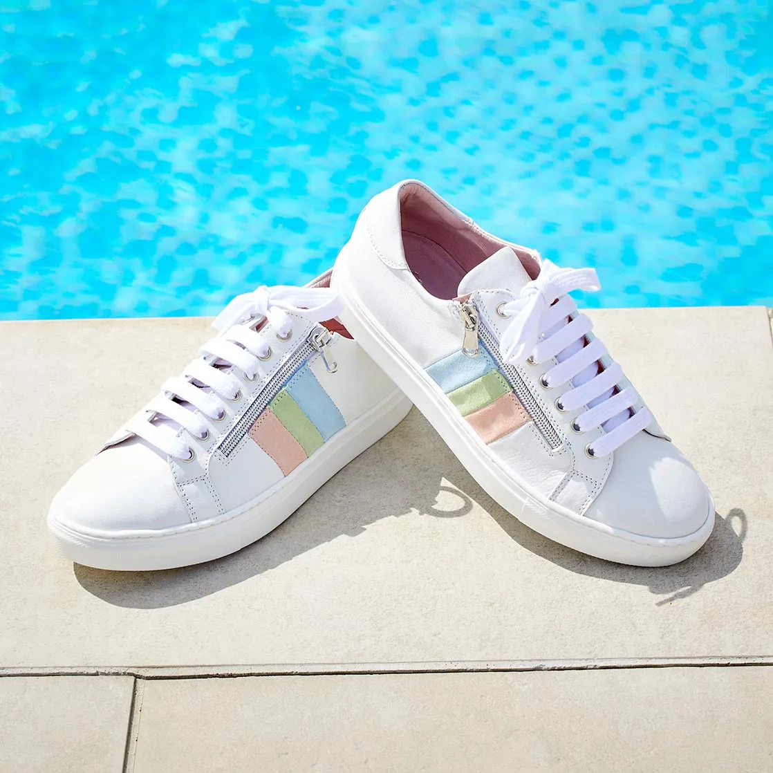 Dusk Step Sprint: White Leather & Multi Pastel