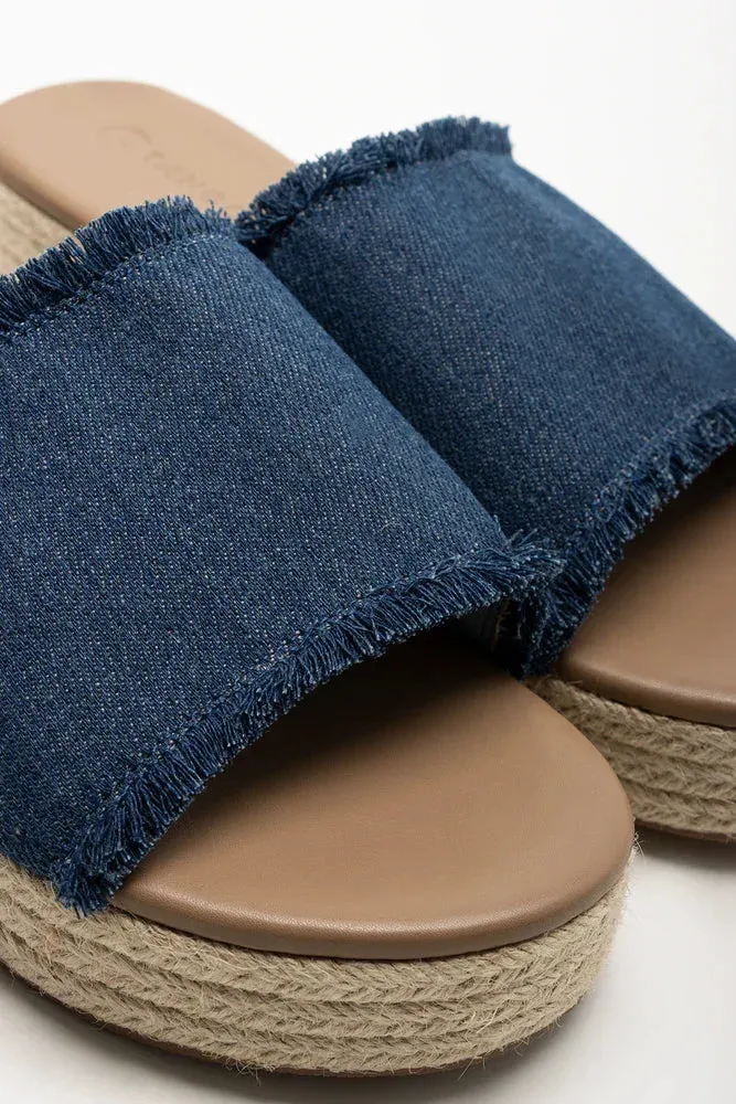 Wedge Mule Sandals Blue Urban Style