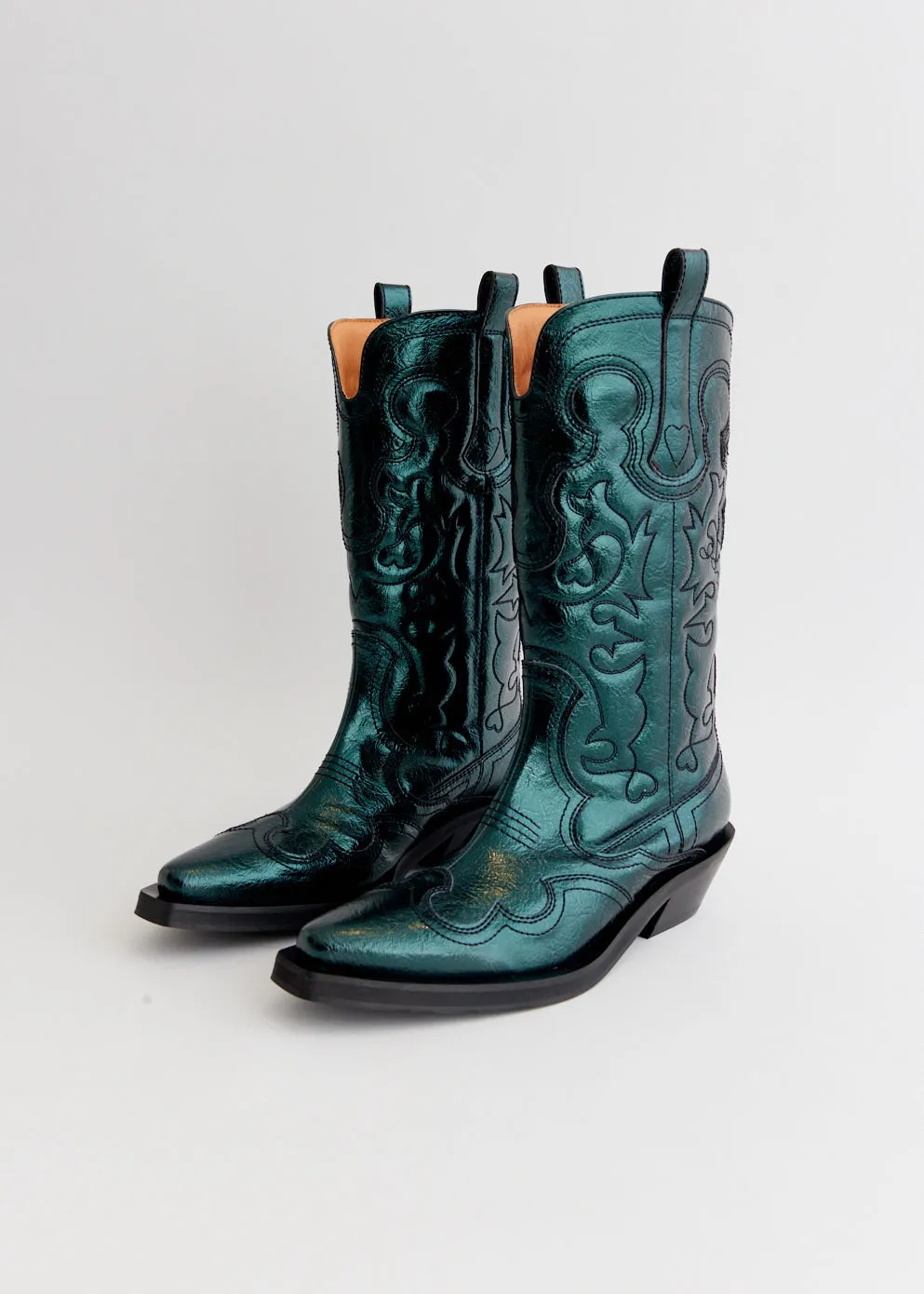 Mid Shaft Metallic Embroidered Western Boots Handcrafted Stitching Breathable   mesh