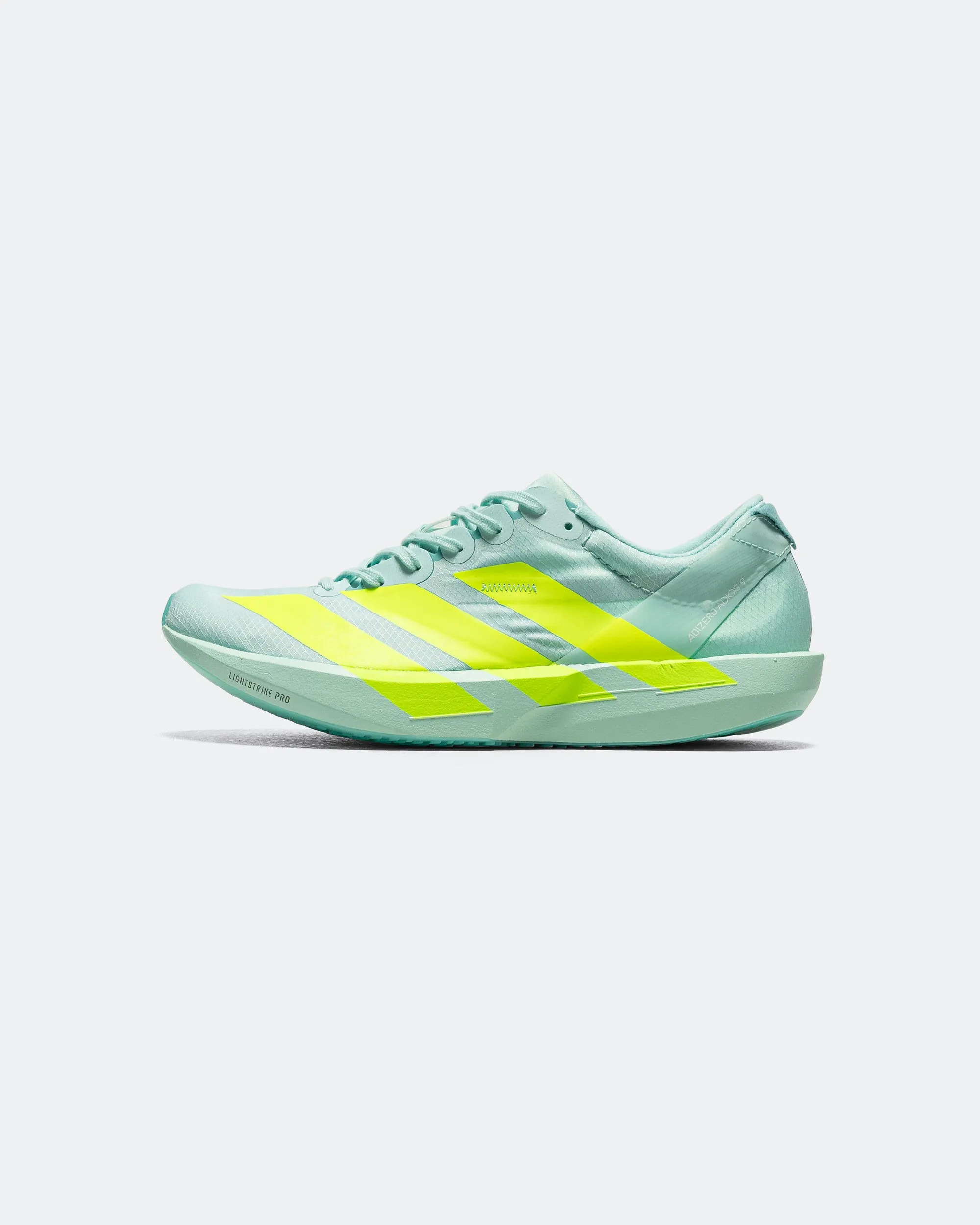 Womens Adizero Adios 9 - Semi Flash Aqua/Lucid Lemon-Mint Ton Strong Stride Street Smart